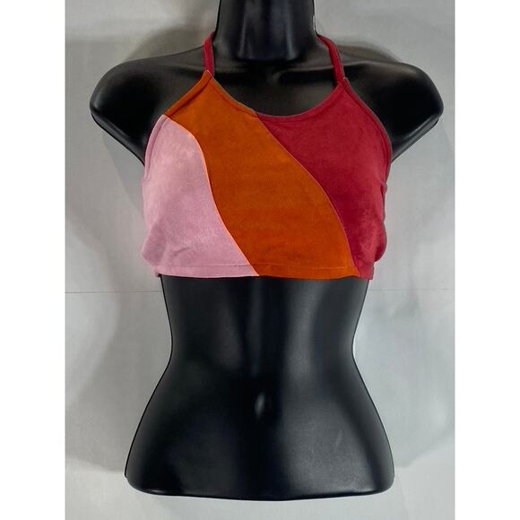 CIDER Women's Red/Pink/Orange Color Patchy Halter Cropped Tank Top SZ S(US4) - Picture 1 of 12
